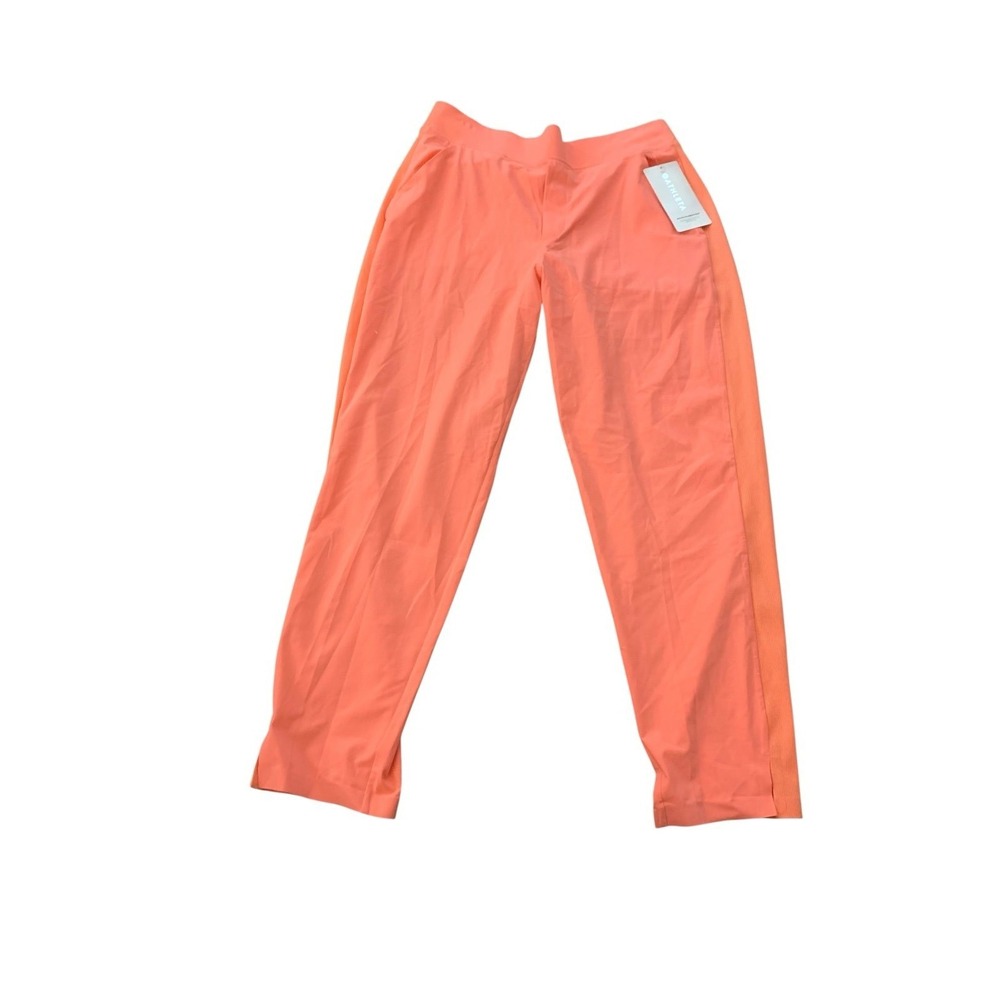 Athleta Brooklyn Ankle Pant Womens 12 Orange Ribbed Side Panel Hiking Athleisure